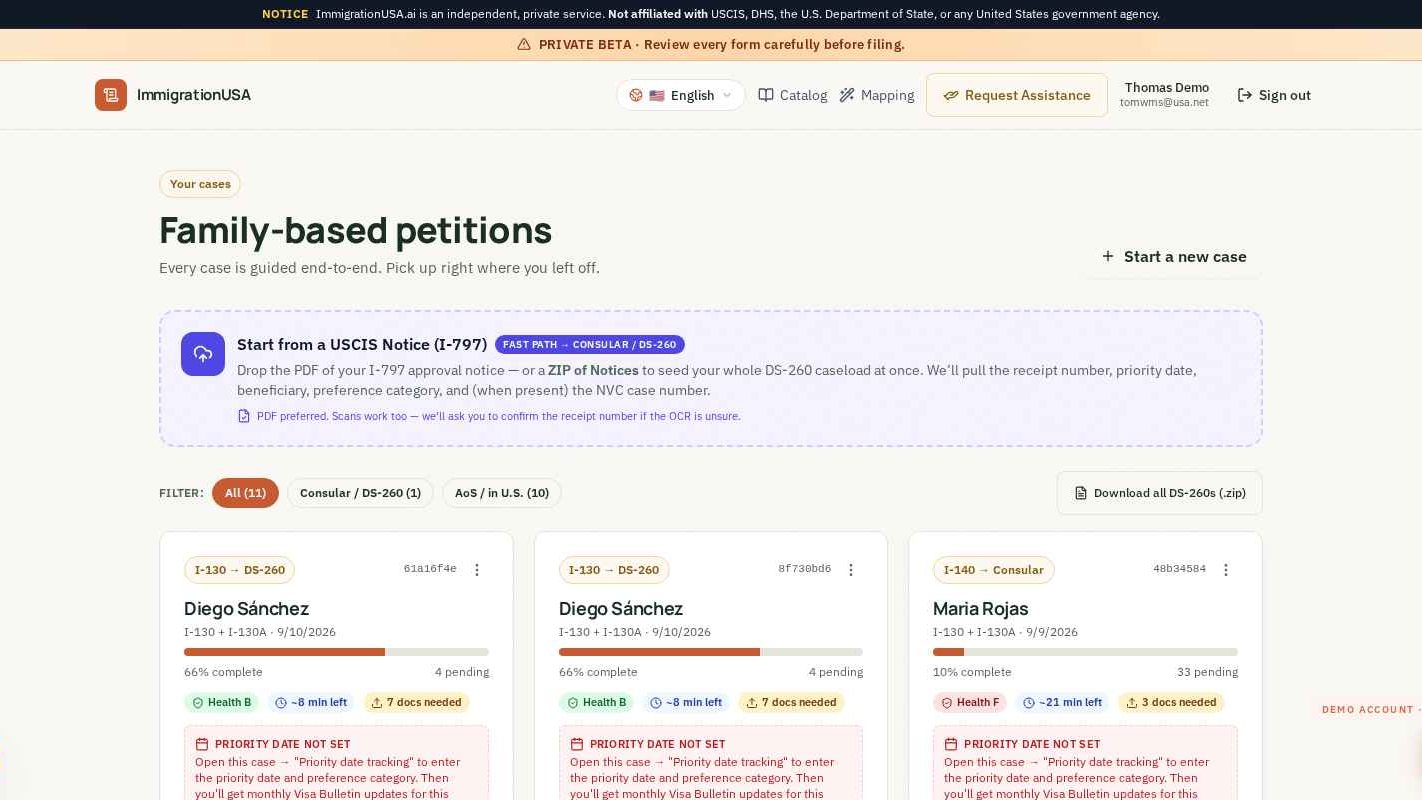 Case Dashboard — every filing in one place